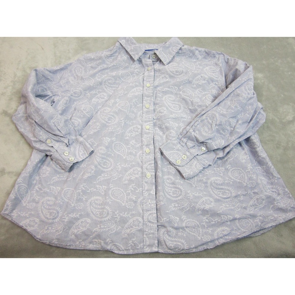 Talbots Button Down Shirt Womens 3XP Blue Paisley Striped Long Sleeve Classy